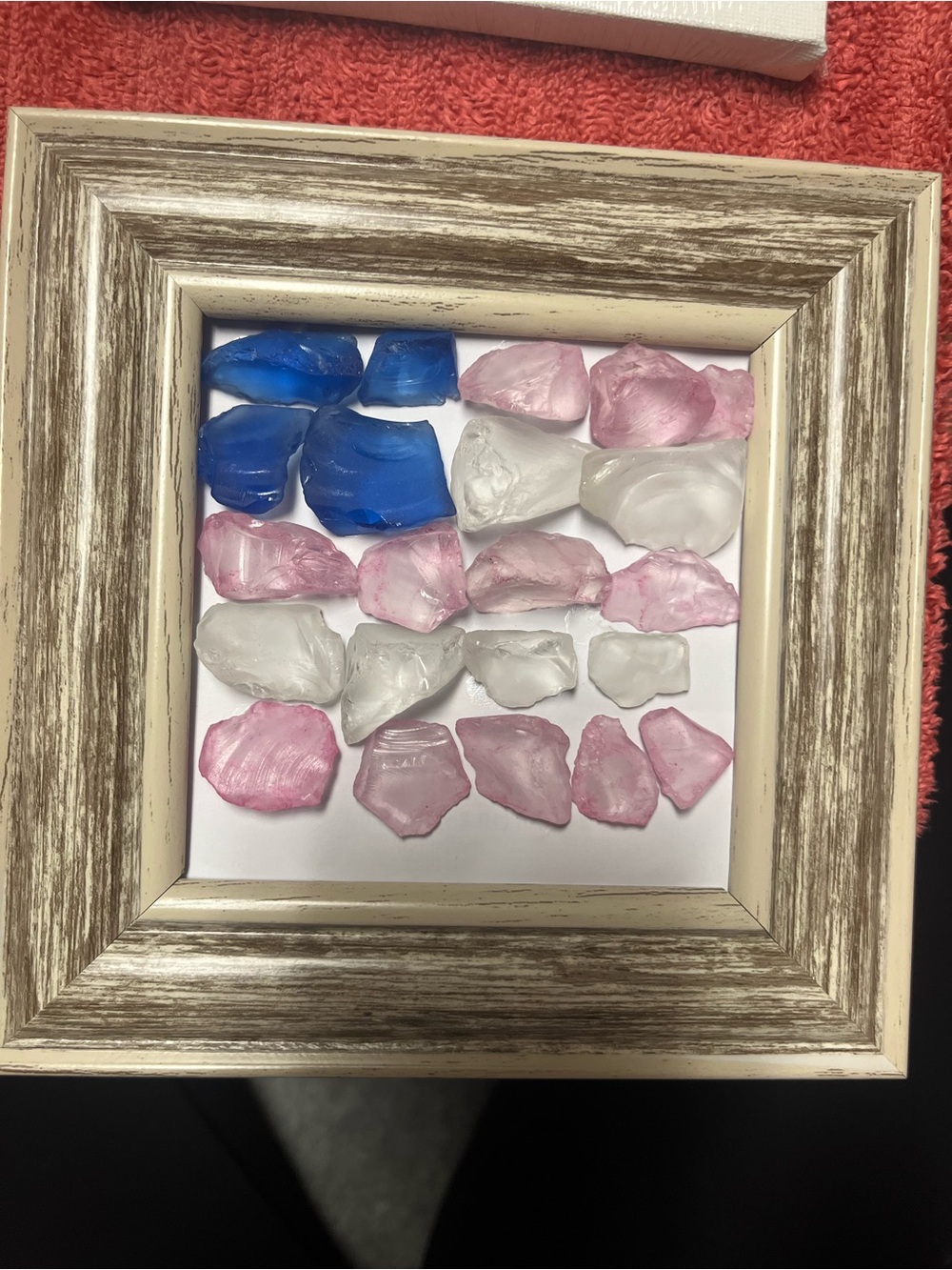 Custom Made Square Framed American Flag Sea Glass Art